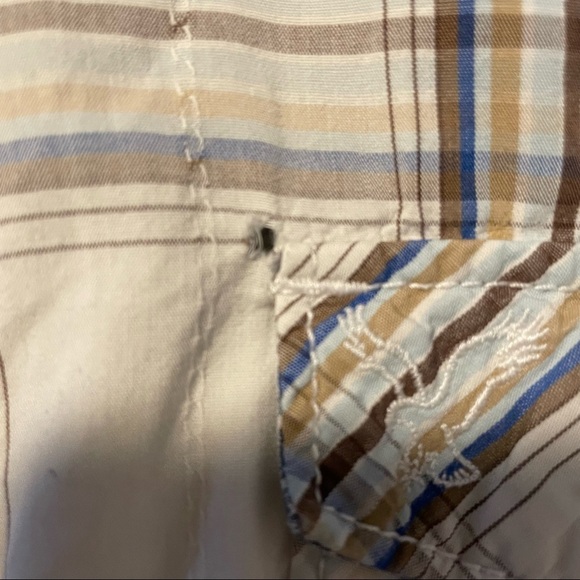 American Eagle Vintage Fit Pearl Snap Shirt Men's Size‎ M Beige Plaid - Picture 10 of 10